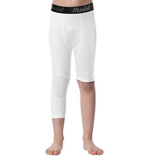 Youth Boys Compression Tights 3/4 Basketball Sports Running Cycling White  Capris
