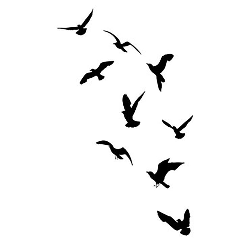 Silhouette Flying Seagulls Temporary Tattoos Set - 6 Sheets, 3.7x3.7 ...