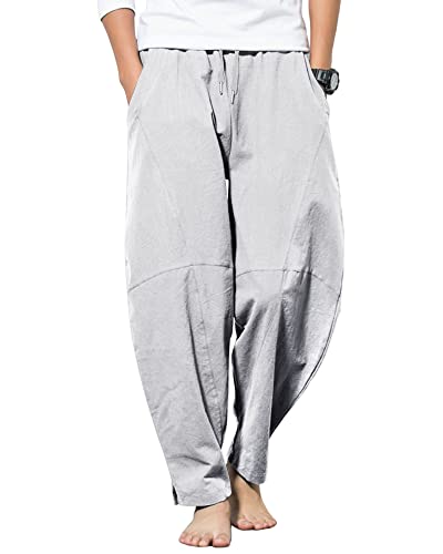 YuKaiChen Men's Linen Cotton Yoga Pants Casual Loose Sweatpants Beach  Trousers Lounge Pants Medium 1-light Khaki
