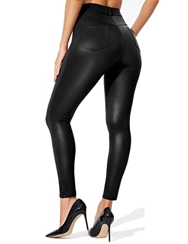 Womens Faux Leather Skinny Pants Elastic Shaping High Waist