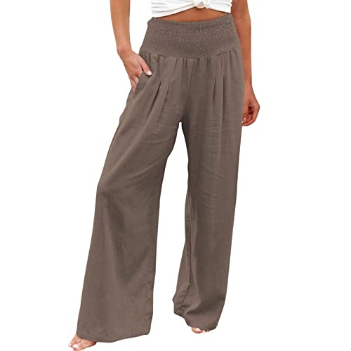 Women High Elastic Waist Pants Women Wide Leg Drawstring Long Lounge Pant  Trousers With Pocket Women Soft Pants