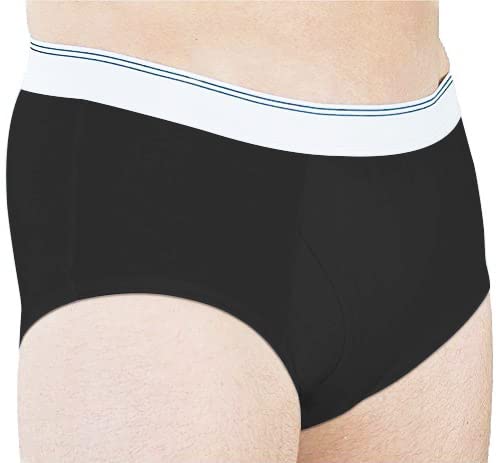  3-Pack Men's Incontinence Underwear Cotton Regular Absorbency  Reusable Washable Urinary Incontinence Briefs 150ml pad … (Large, Black) :  Health & Household