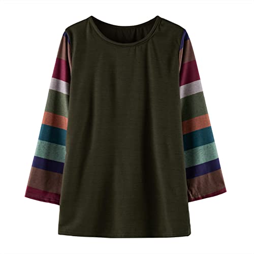 Kids Girls Fashion Top Shirt Color Block Striped Casual Tunic Top Long  Sleeve Loose Crewneck Blouse T-Shirt Tee Training Bra Green 6-7 Years