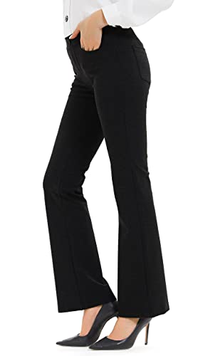 AVANOVA Black Women's Printd Dress Pants Stretchy Work Slacks Business  Casual Office Bell-Bottom/Boot-Cut Elastic Waist Regular Fit Trouser Pant