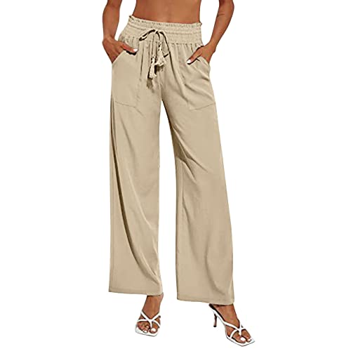 Women High Waist Cotton Linen Trousers Ladies Casual Baggy Wide Leg Bottom  Pant-3 | Fruugo SA
