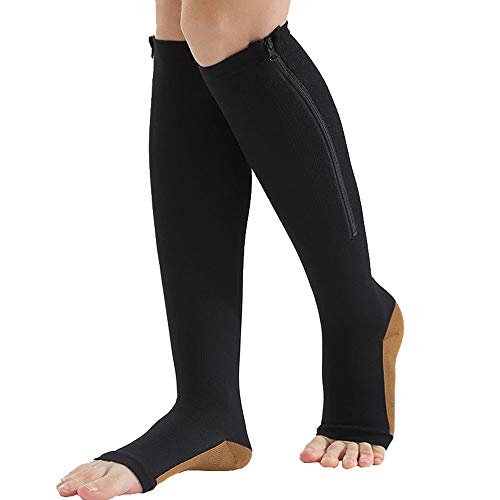 Zipper Compression Socks, 2 Pairs Open Toe Compression Stockings for Men  Women