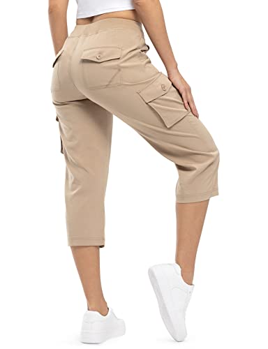 Womens Cargo Capris Pants Lightweight Casual Outdoor Pockets