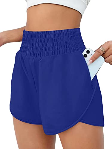 AUTOMET Women's Athletic Shorts High Waisted Running Shorts Gym Workout  Shorts Casual Comfy Sport Shorts with Pockets 2023 Blue X-Large