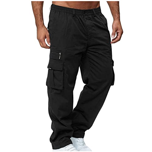 Men's Casual Cargo Pants Baggy Solid Comfy Hiking Pants Multi-pocket  Drawstring Workout Jogger Pants Streetwear Outdoor(L,Brown 0)