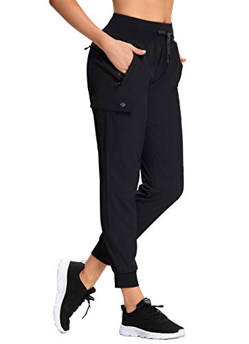  Women's Hiking Pants 5 Zipper Pockets Quick Dry Lightweight  Water Resistant Elastic Waist Cargo Pants Black : Clothing, Shoes & Jewelry