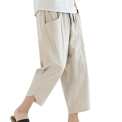 Mens Yoga Pants with Pockets Cotton Linen Pants Stylish Print Drawstring  Workout Baggy Pants Lounge Sweatpants P1-white X-Large