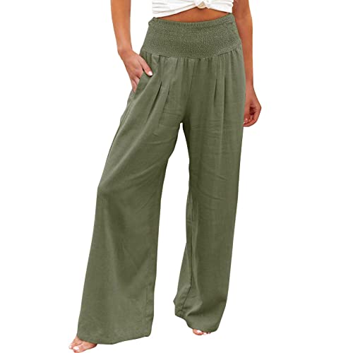Cotton Linen Capri Pants for Women Drawstrinng Elastic Waist Knee Length  Bermuda Shorts Plus Size Wide Leg Yoga Cropped Pants