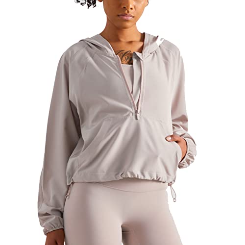 altiland Lightweight Workout Jacket for Women, Cropped Athletic Gym Running  Hoodie, UV Protection Half Zip Pullover UPF 50+ Cream Tan Medium