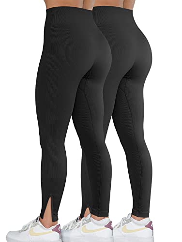 OQQ Women 2 Piece Leggings Workout Tights Tummy Control Ribbed Gym Exercise  Girl Yoga Pants, Black Beige, Small : : Clothing, Shoes &  Accessories