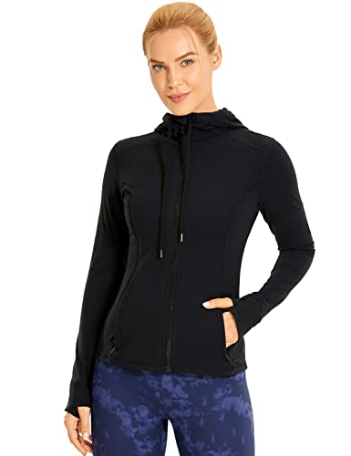 CRZ YOGA Women's Brushed Full Zip Hoodie Jacket Sportswear Hooded Workout  Track Running Jacket with Zip