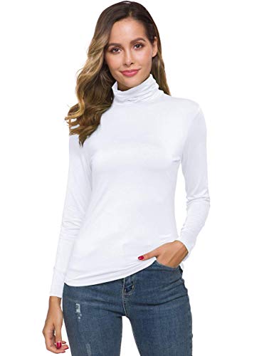 POPZONE Women's Lettuce Trim Mock Neck Long Sleeve Slim Fit Ribbed Knit Tee  Shirt Tops