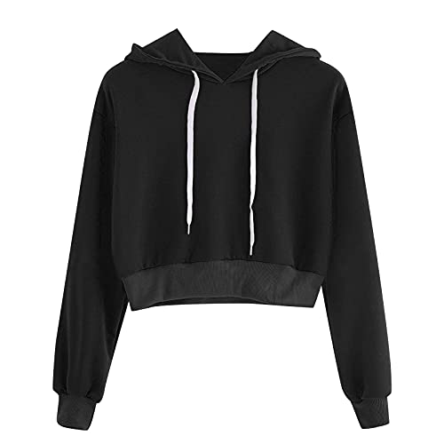 Women s Long Sleeve Pullover Drawstring Crop Blouse Sweatshirt Top