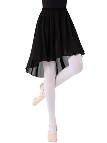 PLIKSUVER Women Ballet Wrap Skirt Chiffon Dance Skirt Pull-On with Elastic  Waistband for Women Girls Adult Large Black