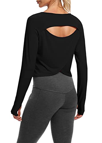  Backless Workout Tops Long Sleeve Yoga Gym Athletic