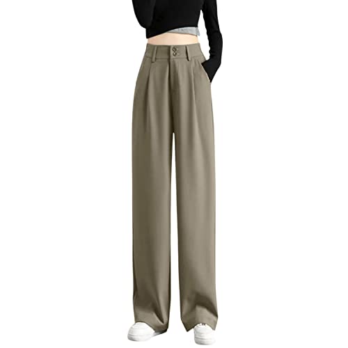 Dress Pants for Women High Waisted Versatile Wide Leg Long Pants Solid  Casual Loose Fit Work Office Lounge Trousers Khaki 