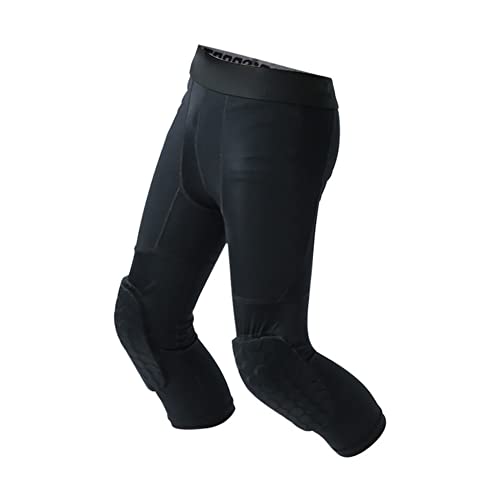 Basketball Pants with Knee Pads, Black, 3/4 Capri Compression Tights Pants