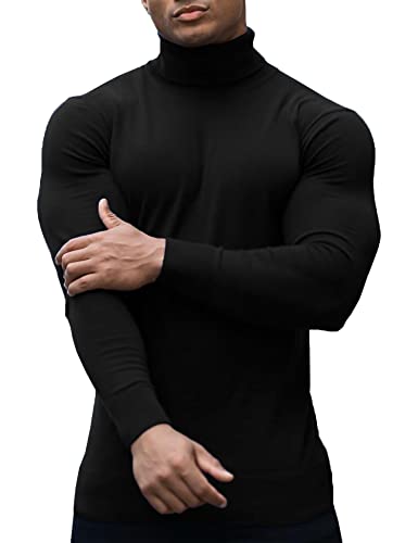 KINGBEGA Mens Turtleneck Sweaters Slim Fit Basic Knitted Thermal Casual  Long Sleeve Pullover Sweatshirt Black Small