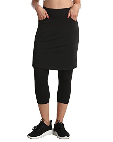 Women Tennis Skirt with Leggings and Pockets Capri Workout Leggings with  Skirts