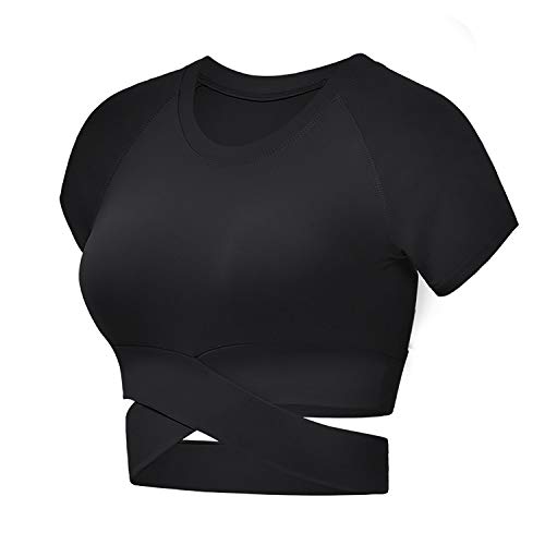  XLEVE Sexy Deep V Cross Short Style Yoga Shirt Women