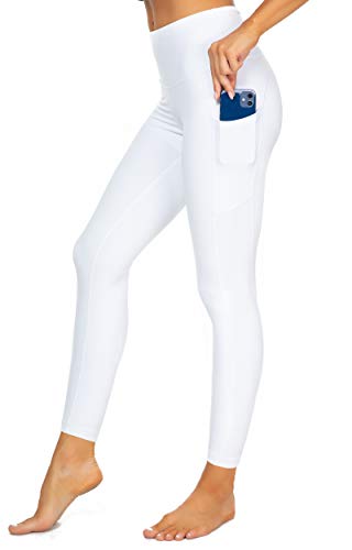 Kcutteyg Yoga Pants for Women with Pockets High Waisted Leggings Workout  Sports Running Athletic Pants Medium Full Length White