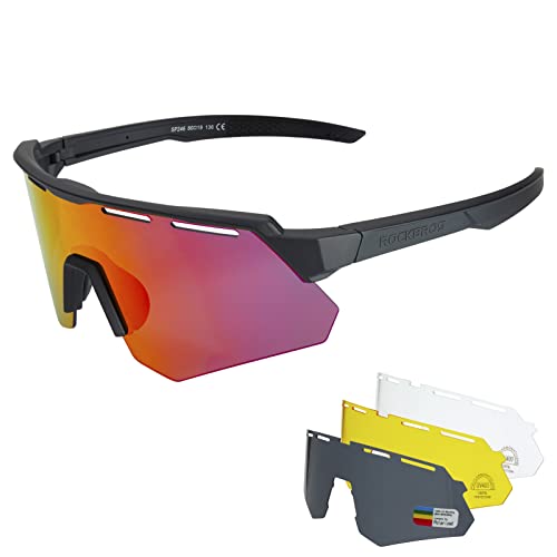 ROCKBROS Polarized Cycling Glasses with 4 Interchangeable Lenses