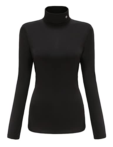 SSLR-Thermal-Shirts for-Women-Turtleneck Long Sleeve Tops Fleece Lined  Winter Slim Fitted Mock Neck Base Layer Large Black