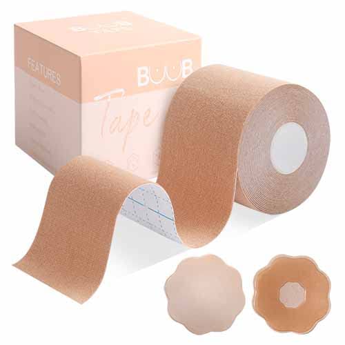 Boob Tape Breast Lift Tape Breathable Athletic Tape with 2 Pcs Reusable  Petal Nipple Cover Adhesive Bra for A-E Cup Large Breast : :  Clothing, Shoes & Accessories