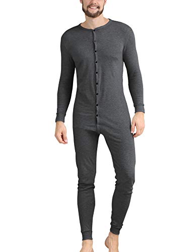 Avamo Men One Piece Pajama Thermal Underwear Union Suits Long Sleeve Button  Down Henley Onesie Base Layer