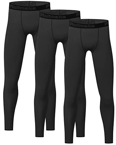 4 or 3 Pack Youth Boys' Compression Leggings Tights Athletic Pants Sports  Base Layer for Kids Cold Gear Black 3 Pack Small