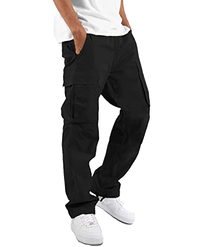 LYRXXX Men's Casual Cargo Pants Hiking Pants Workout Joggers Sweatpants for  Men Black Large