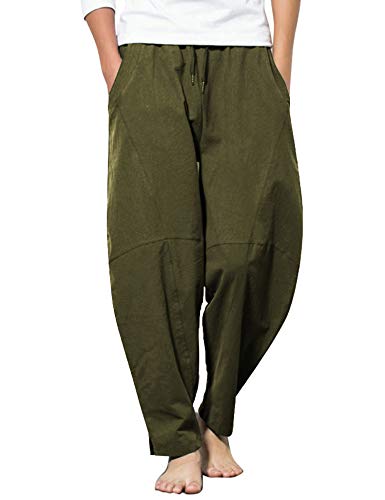 Mens Casual Linen Yoga Pants Loose Comfy Solid Trousers Drawstring Cotton  Lounge Cropped Pants Breathable Lounge Pants Baggy Stretchy Waist  Lightweight Pants Green L price in UAE,  UAE
