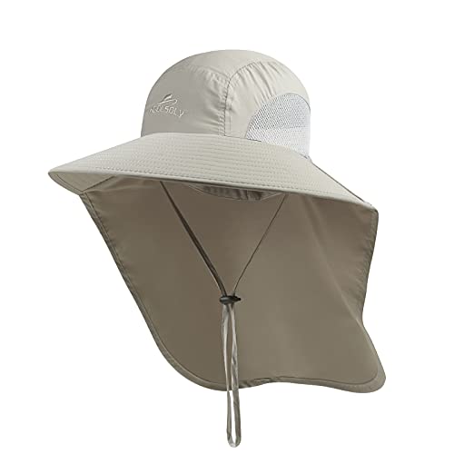 Outdoor Sun Hat for Men with 50+ UPF Protection Safari Cap Wide Brim  Fishing Hat with Neck Flap, for Men,gray