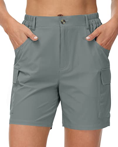 Cakulo Women's Hiking Cargo Bermuda Shorts 5/7 Quick Dry Lounge Stretch Golf  Fishing Walking Shorts with Zipper Pockets 6-gray Large