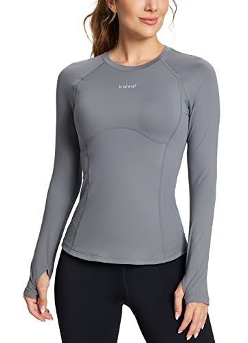  BALEAF Women's Long Sleeve Workout Shirts Fitted Yoga Tops  Running Athletic Underscrub with Thumb Holes Wine S : Sports & Outdoors