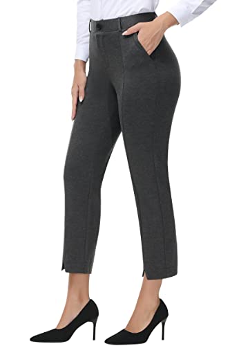 PUWEER Capri Pants for Women Dressy Business Casual Stretchy Slim Straight Womens  Dress Pants with Pockets Black Large