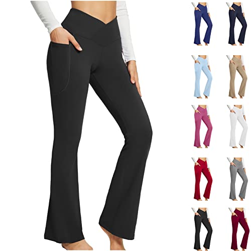 Women's Casual Flare Bootleg Yoga Pants High Waisted Workout Pants Leggings  3 Pack