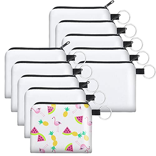  Frienda 10 Pieces Sublimation Coin Purse DIY Blank Cosmetic  Pouch Small Cute Coin Purse Heat Transfer Cosmetic Canvas Bag with Zipper  for