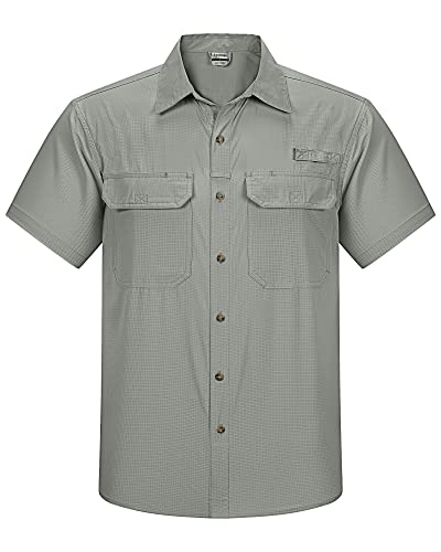 33,000ft Men's UPF 50+ UV Short Sleeve Hiking Fishing Shirt Quick Dry  Cooling PFG Sun Protection Shirt for Travel Safari Gray Green XX-Large