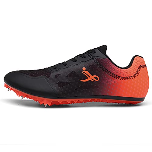 Professional Track and Field Shoes Men Women Spikes Sneakers Sprinting  Running Training Lightweight Racing Match Kids High Jump Youth 8.5 Women/7  Men Black Orange