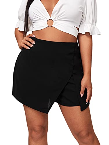 Floerns Women's Plus Size Asymmetrical Skorts High Waisted Skirts Shorts  XX-Large Plus Black