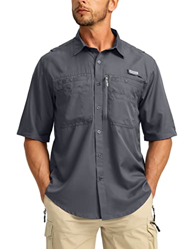 Men's Sun Protection Fishing Shirts Long Sleeve Travel Work Shirts for Men  UPF50+ Button Down Shirts with Zipper Pockets