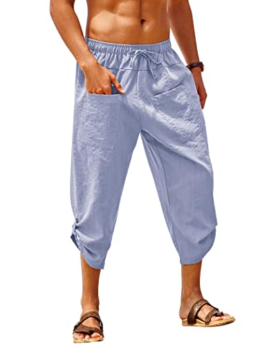 COOFANDY Men's Linen Harem Pants Casual Loose Hippie Yoga Beach Pants