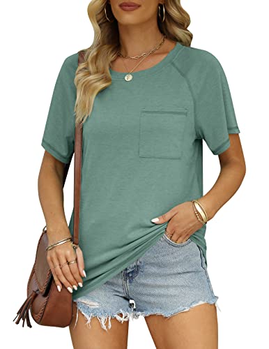 Women's Short Sleeve Tunic Tops Basic Loose T Shirts Solid Color
