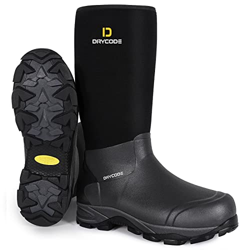 DRYCODE Rubber Boots for Men, 5.5mm Neoprene Insulated Waterproof Anti Slip Rain  Boots, Durable Outdoor