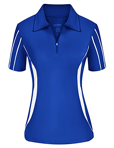 JACK SMITH Women Golf Polo Shirts Zipper Moisture Wicking Tennis Shirts  Short Sleeve Slim Fit Sport Active Tops S-XXL Royal Blue XX-Large